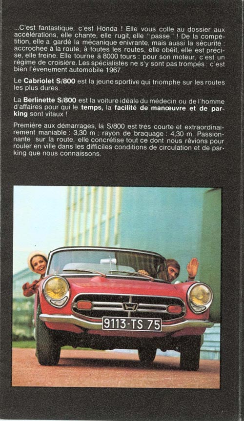 Honda S800 Brochure Page 3
