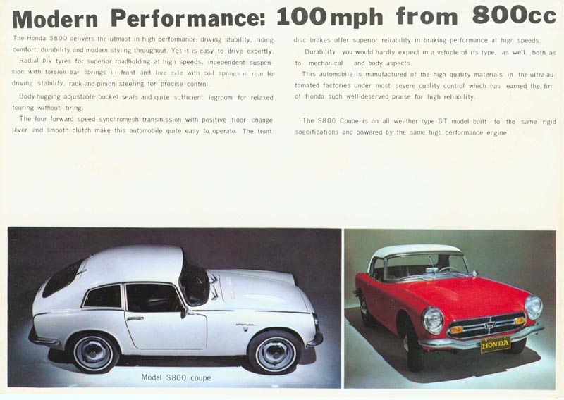 Honda S800 Brochure Page 3